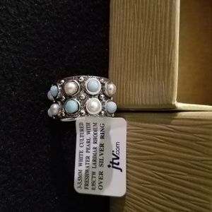 Multi Color Freshwater Pearl Silver band Ring